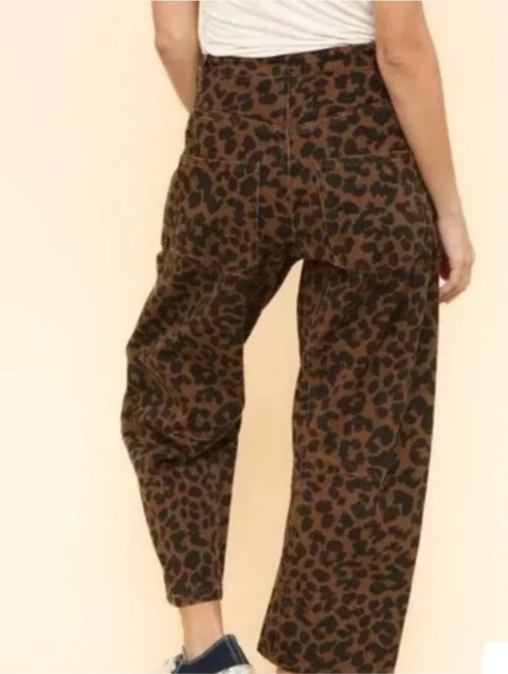 Haptics Leopard Print Drawstring Barrel Jeans